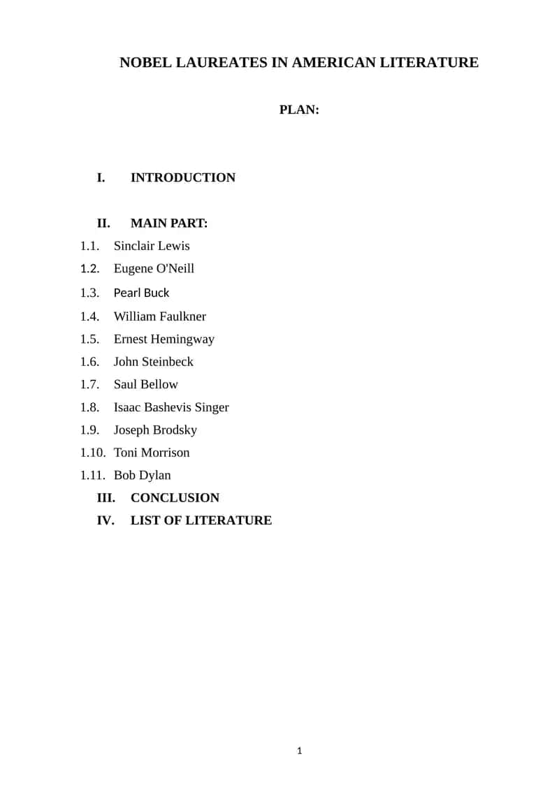 NOBEL LAUREATES IN AMERICAN LITERATURE 1