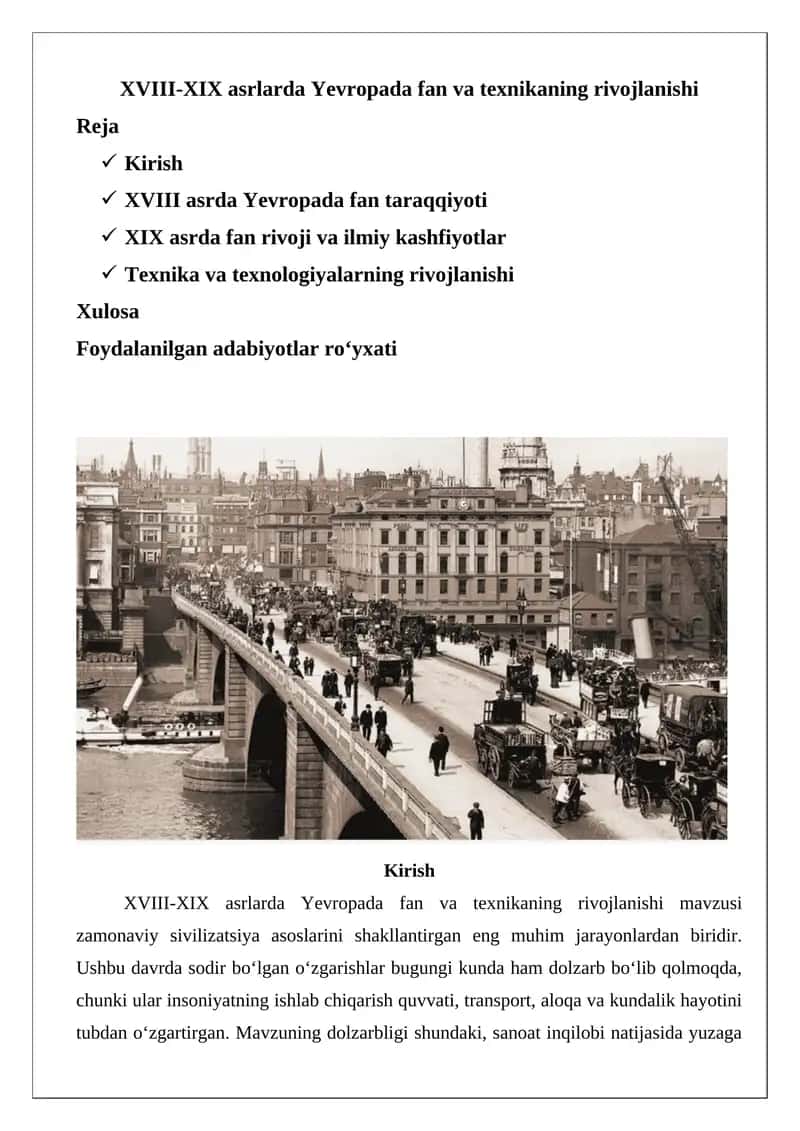XVIII-XIX asrlarda Yevropada fan va texnikaning rivojlanishi 1