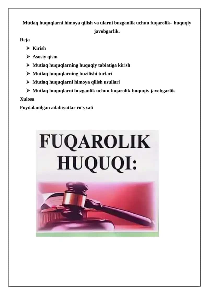 Mutlaq huquqlar va ularni buzganlik uchun himoya qilish 1