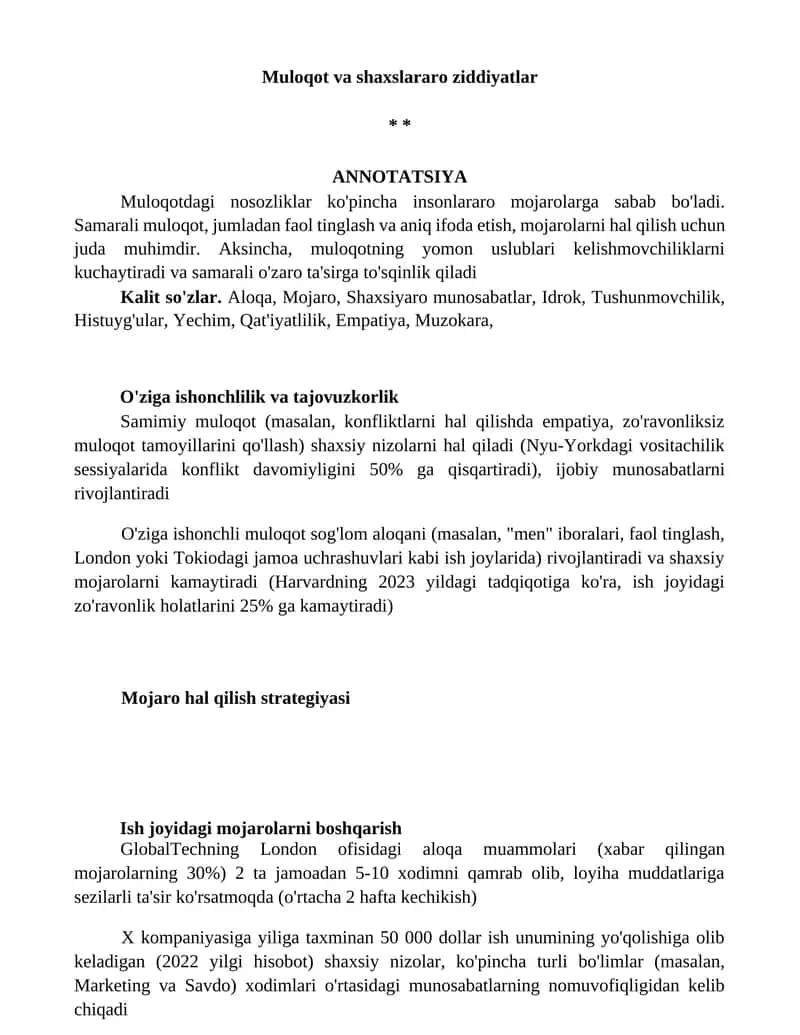 Muloqot va shaxslararo ziddiyatlar 1