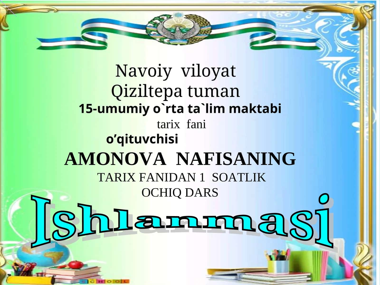 AMONOVA NAFISANING TARIX FANIDAN 1 SOATLIK OCHIQ DARS 1