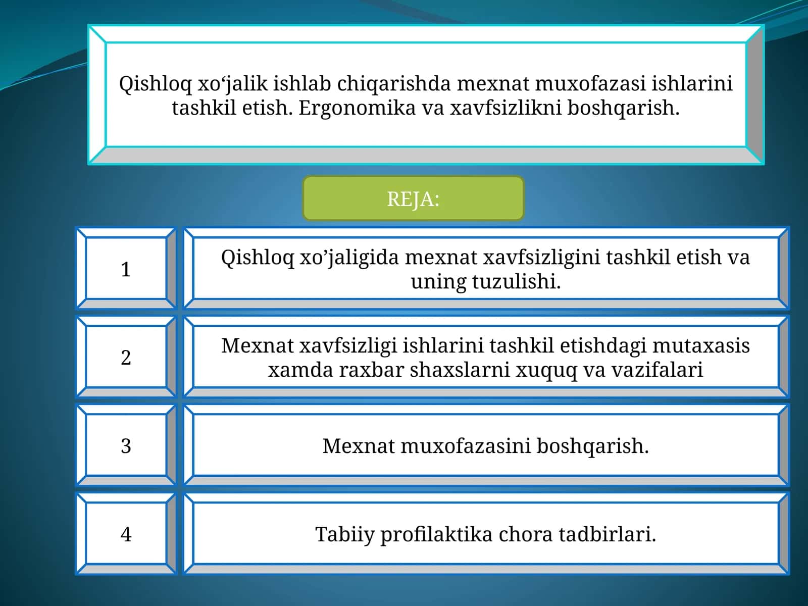 Mexnat xavfsizligini tashkil etish va uning tuzulishi 1