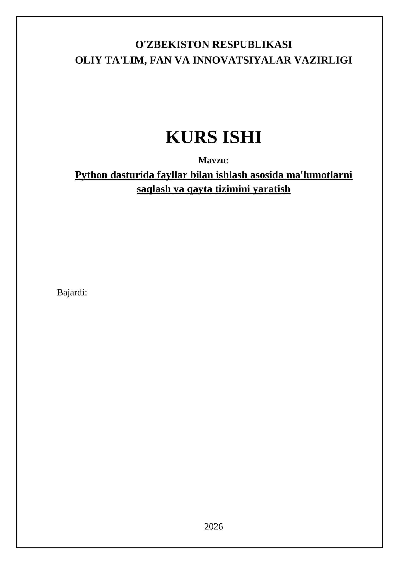 Python dasturida fayllar bilan ishlash asosida ma'lumotlarni saqlash va qayta tizimini yaratish 1