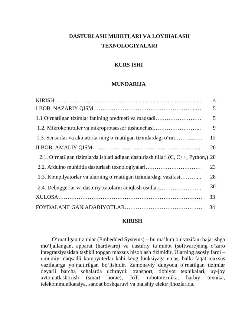 Dasturlash muhitlari va loyihalash texnologiyalari 1