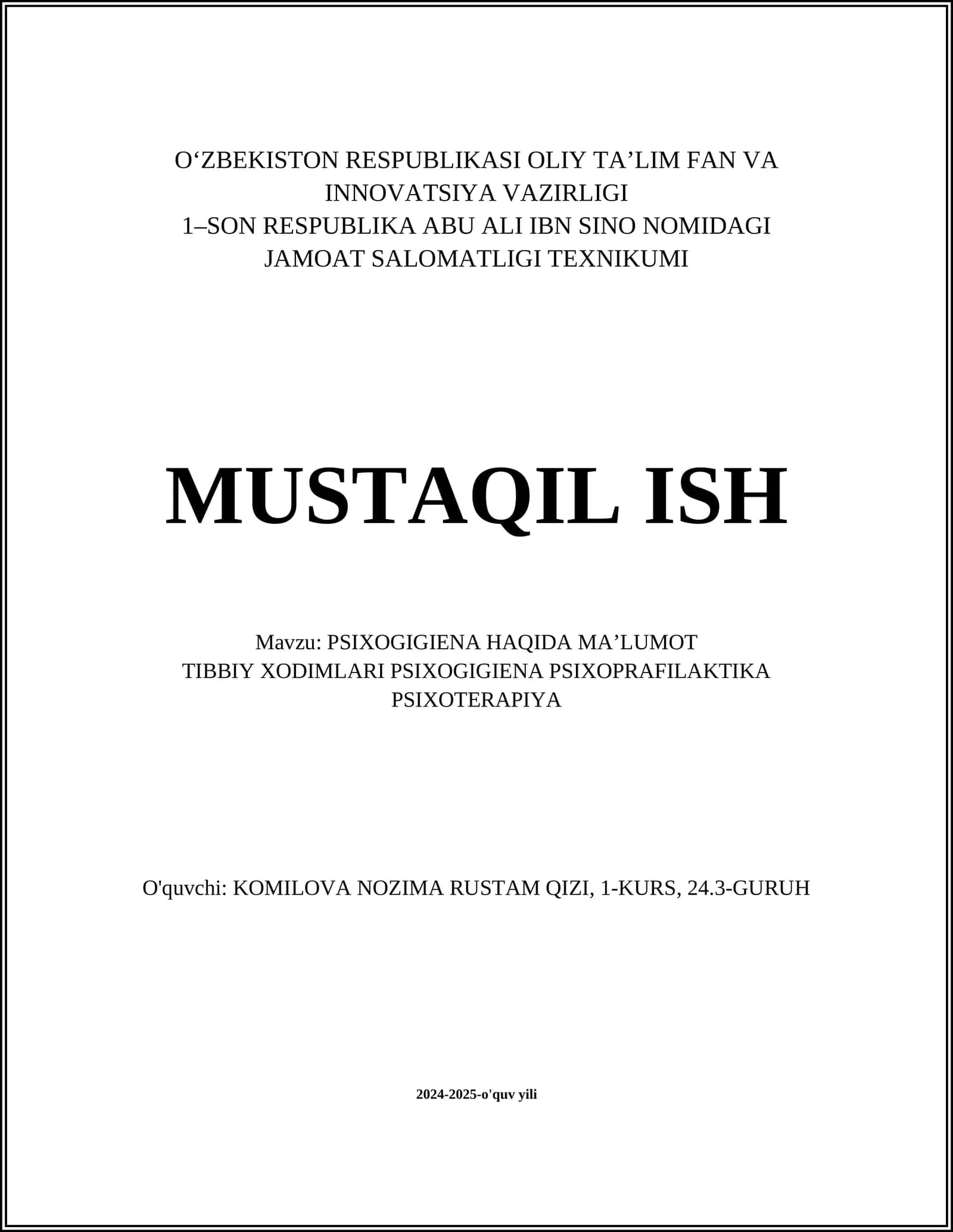 PSIXOGIGIENA HAQIDA MA’LUMOT 1