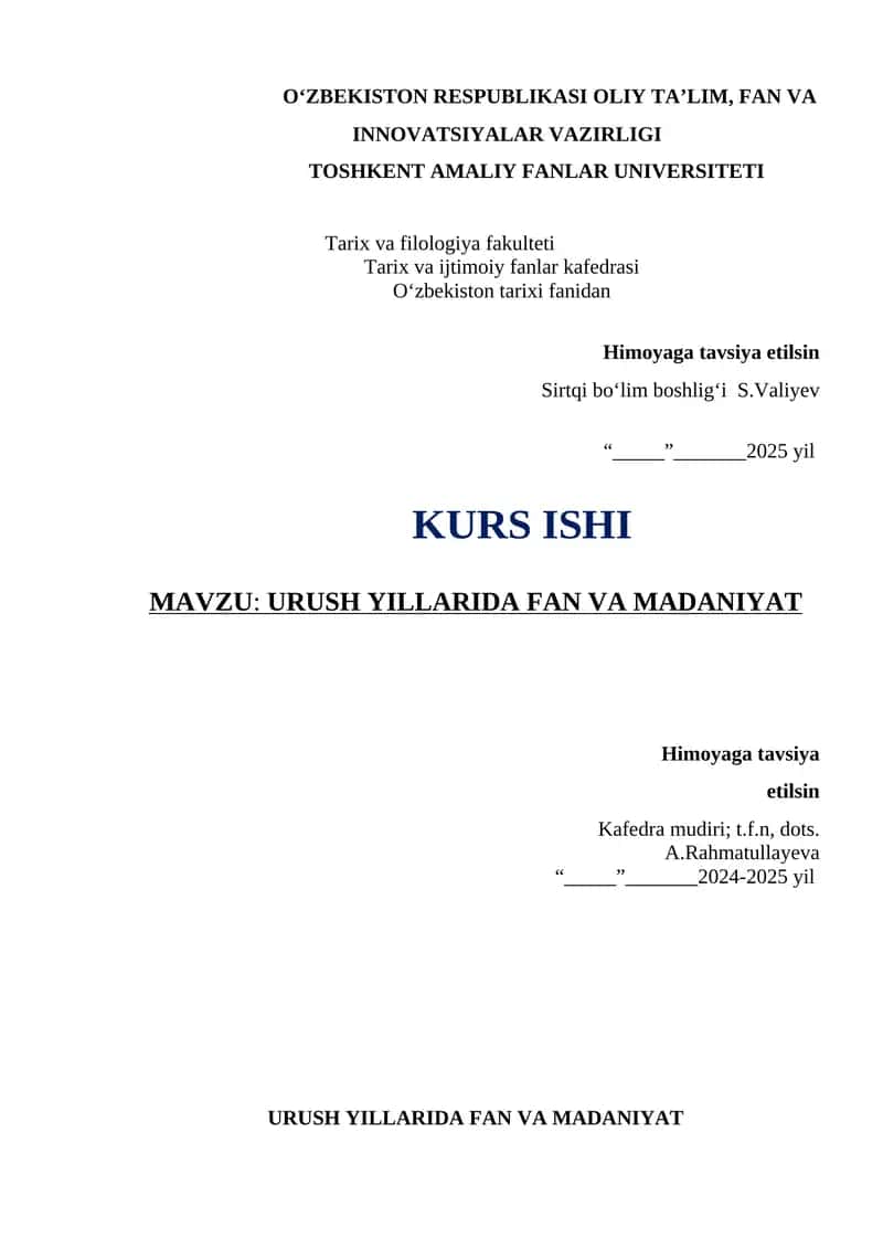 URUSH YILLARIDA FAN VA MADANIYAT 1