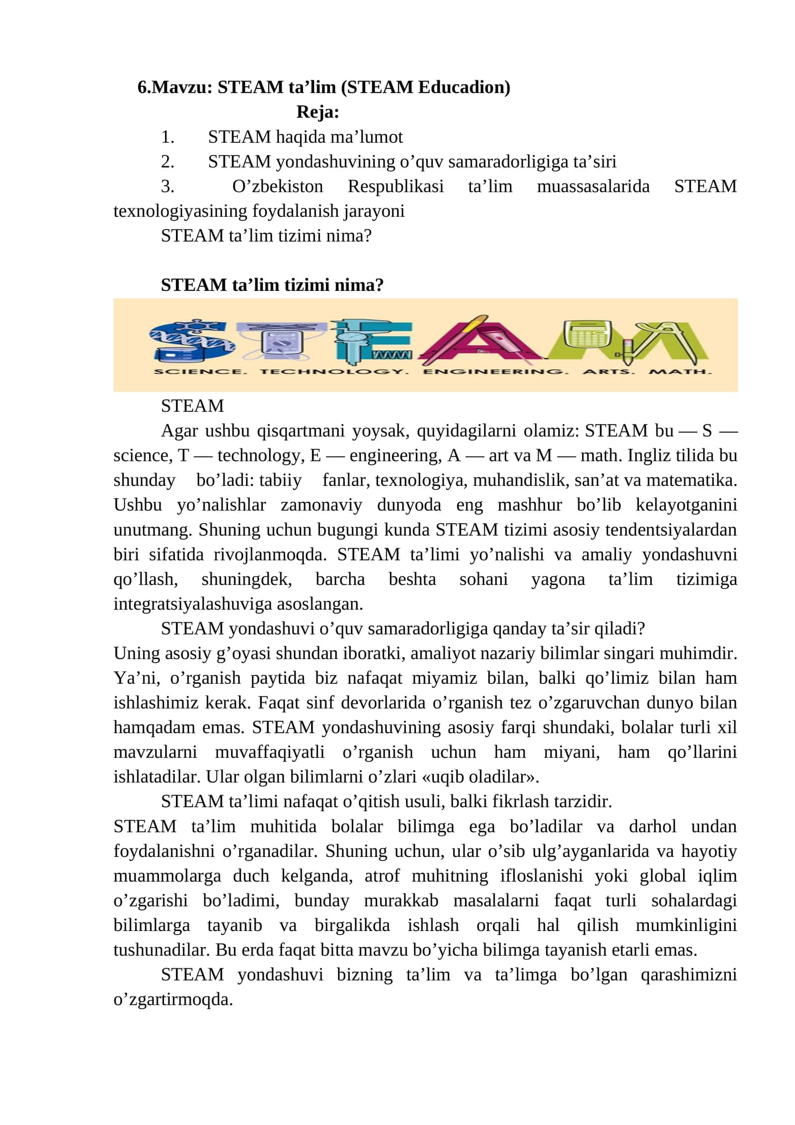 STEAM ta’lim (STEAM Educadion) 1