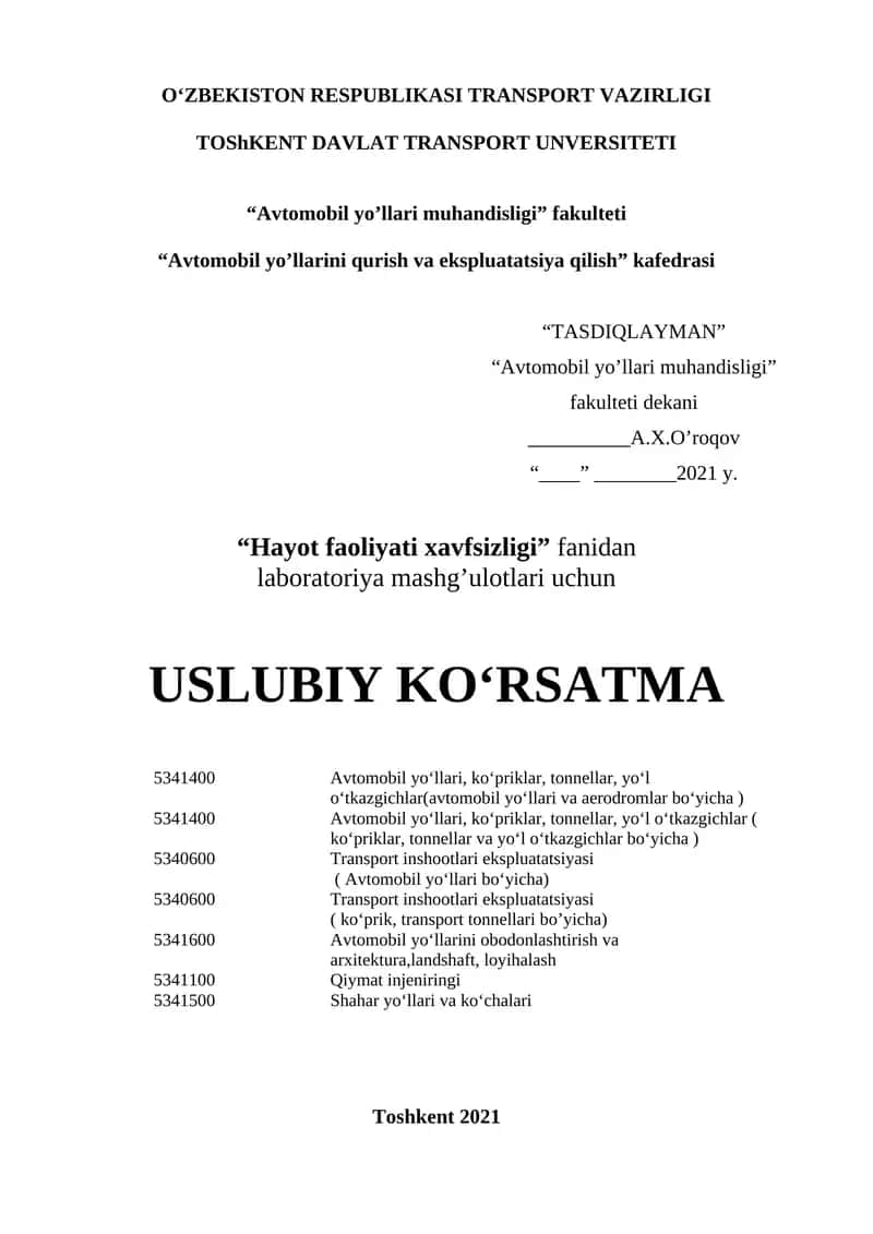 Avtomobil yo‘llari, ko‘priklar, tonnellar, yo‘l o‘tkazgichlar(avtomobil yo‘llari va aerodromlar bo‘yicha) 1