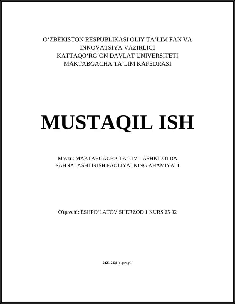 MAKTABGACHA TAʼLIM TASHKILOTDA SAHNALASHTIRISH FAOLIYATNING AHAMIYATI 1