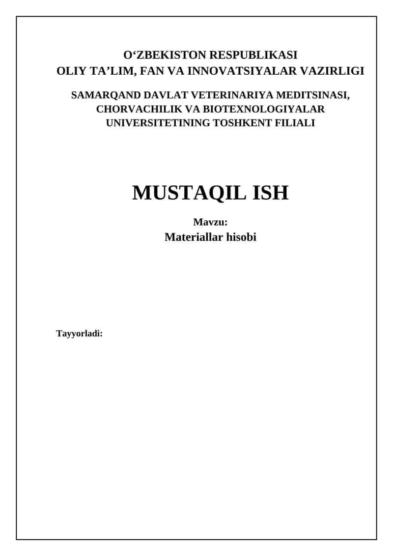 Materiallar hisobi 1