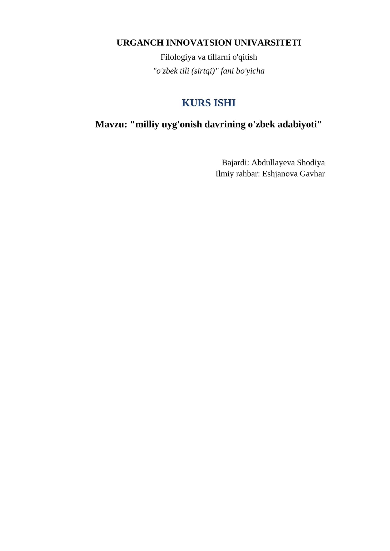 "milliy uyg'onish davrining o'zbek adabiyoti" 1