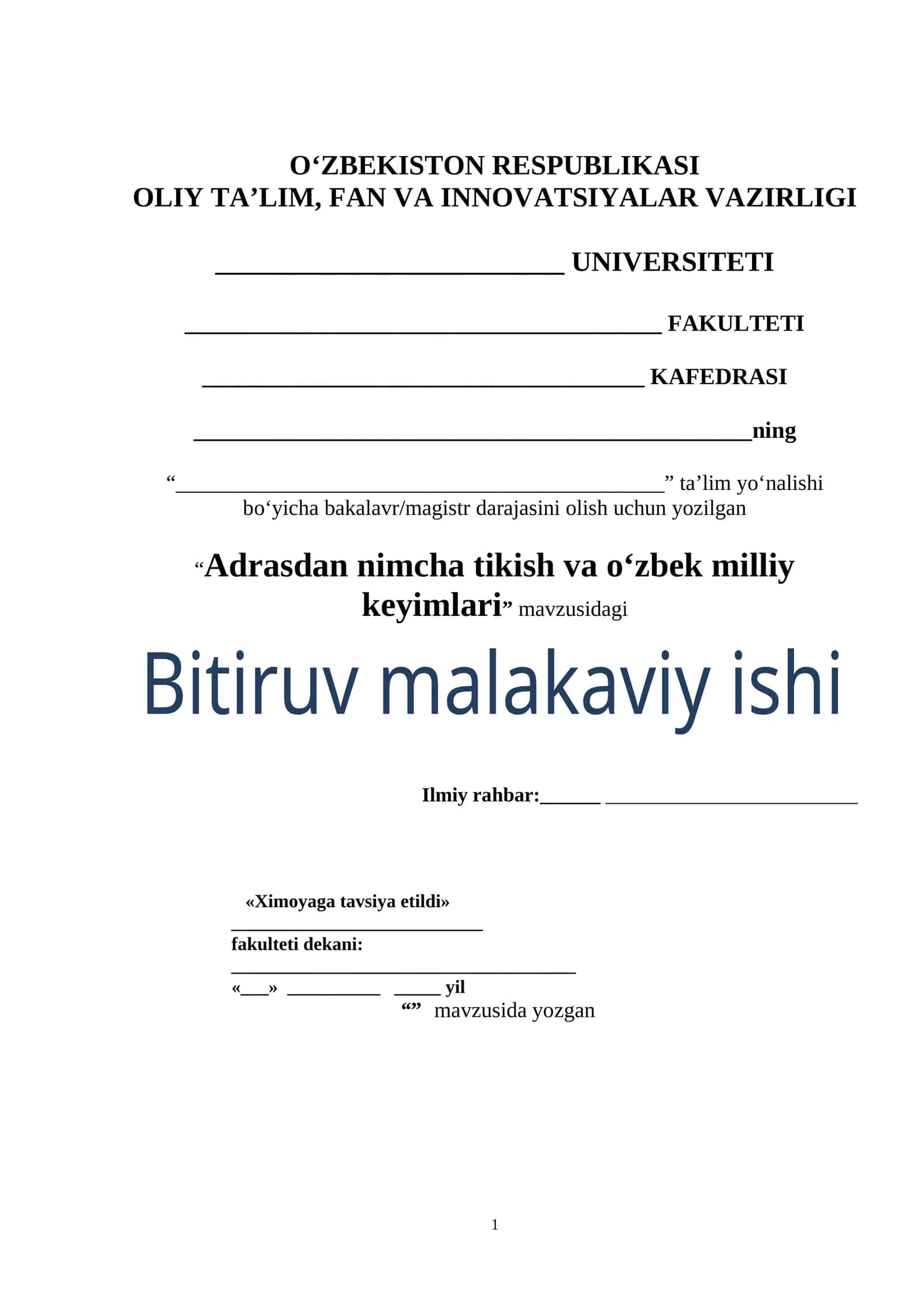 Adrasdan nimcha tikish va o‘zbek milliy keyimlari bitiruv malakaviy ishi 1