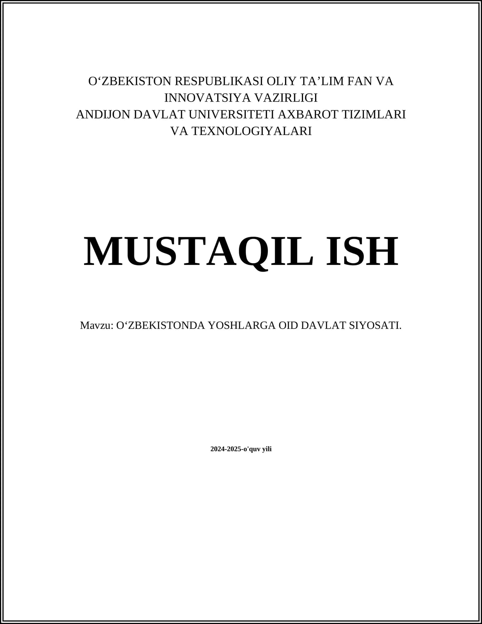 O‘ZBEKISTONDA YOSHLARGA OID DAVLAT SIYOSATI 1