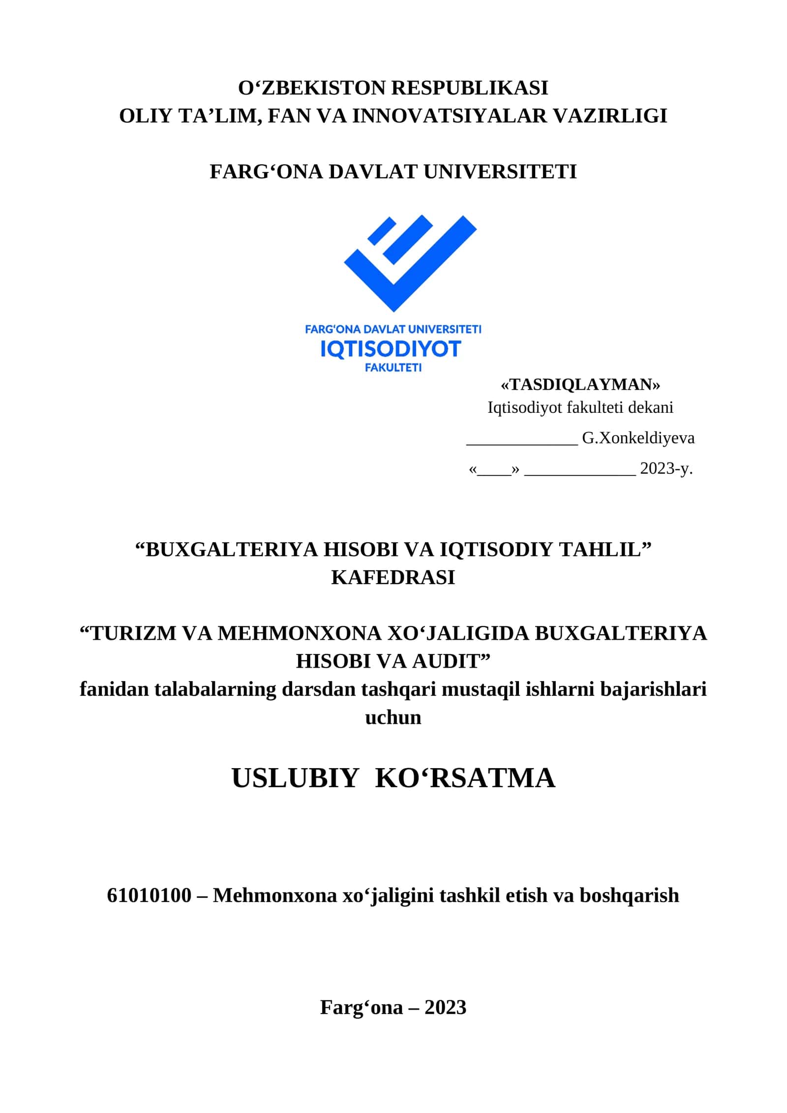 TURIZM VA MEHMONXONA XO‘JALIGIDA BUXGALTERIYA HISOBI VA AUDIT 1