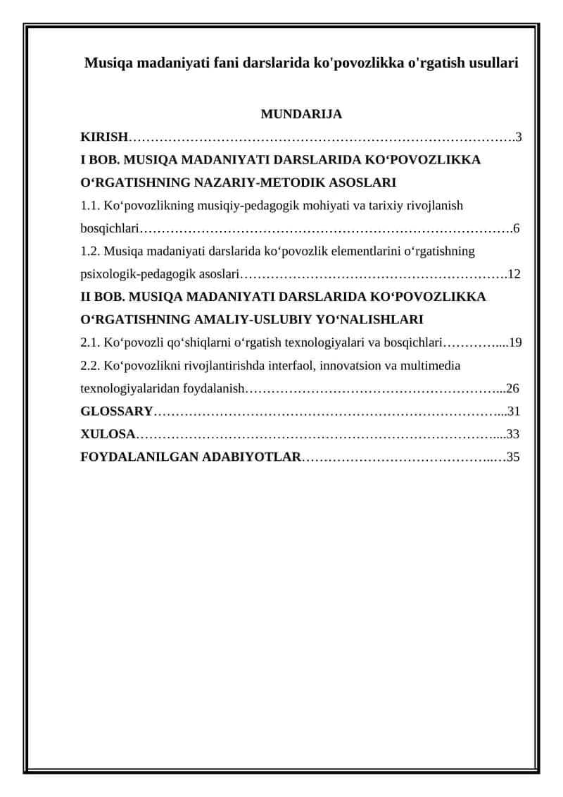 Musiqa madaniyati fani darslarida ko'povozlikka o'rgatish usullari 1