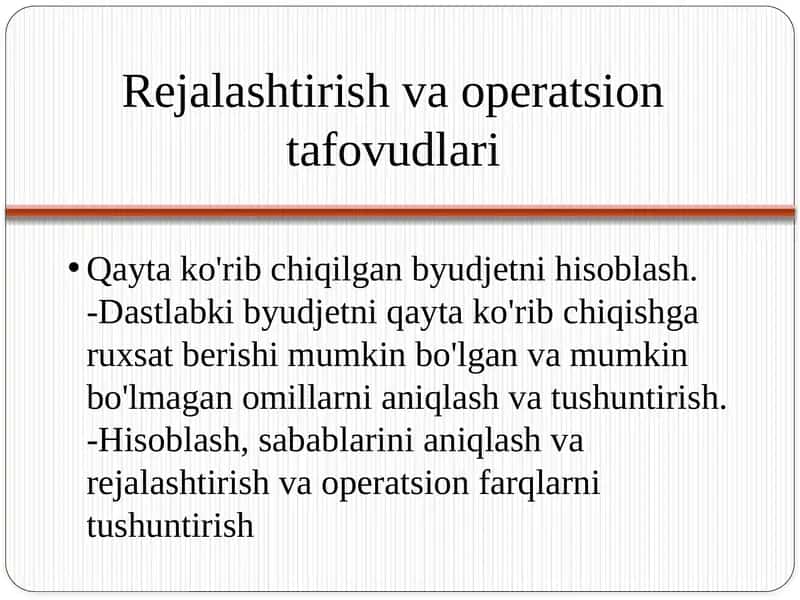 Rejalashtirish va operatsion tafovudlari 1