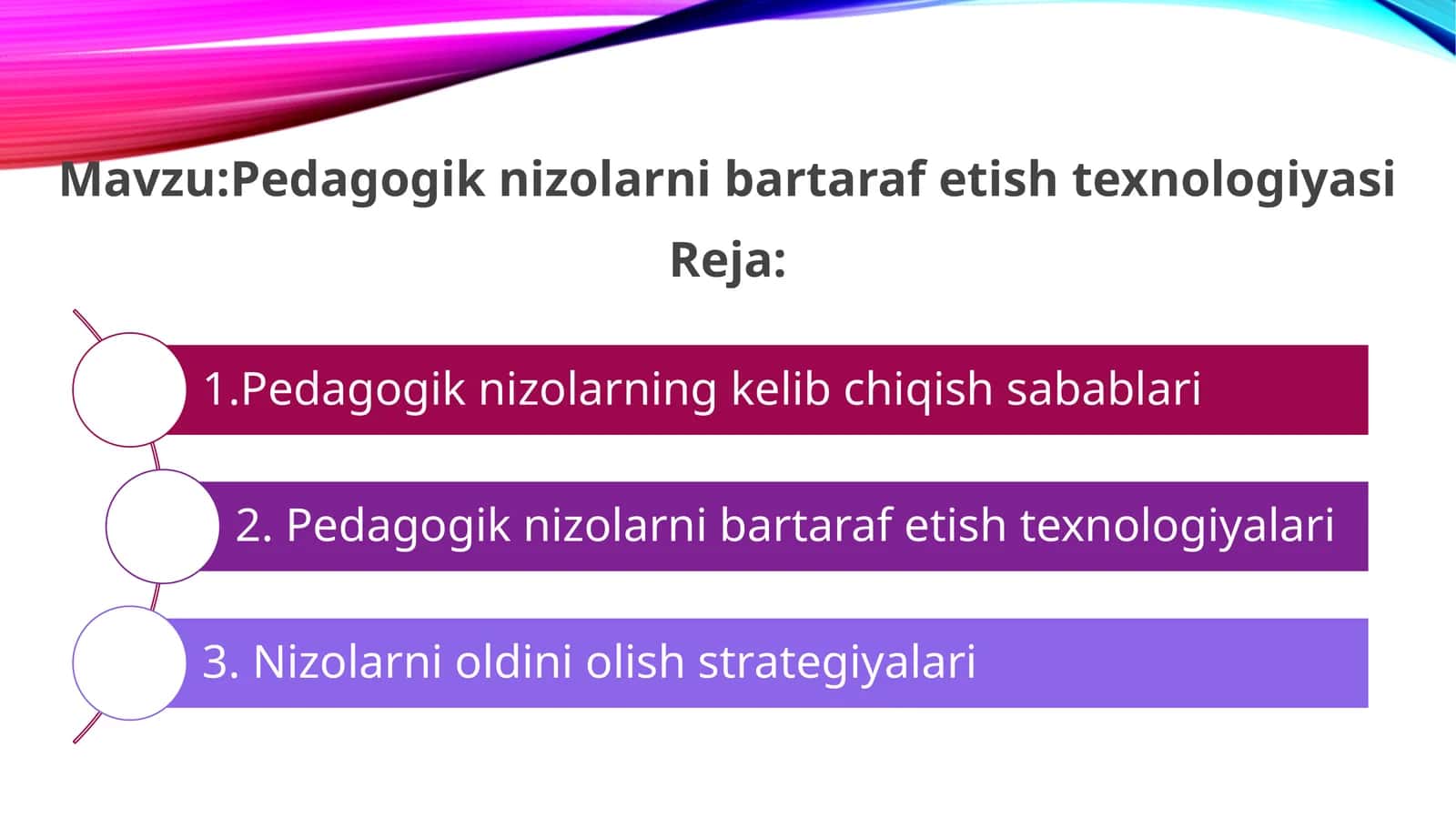 Pedagogik nizolarni bartaraf etish texnologiyasi 1