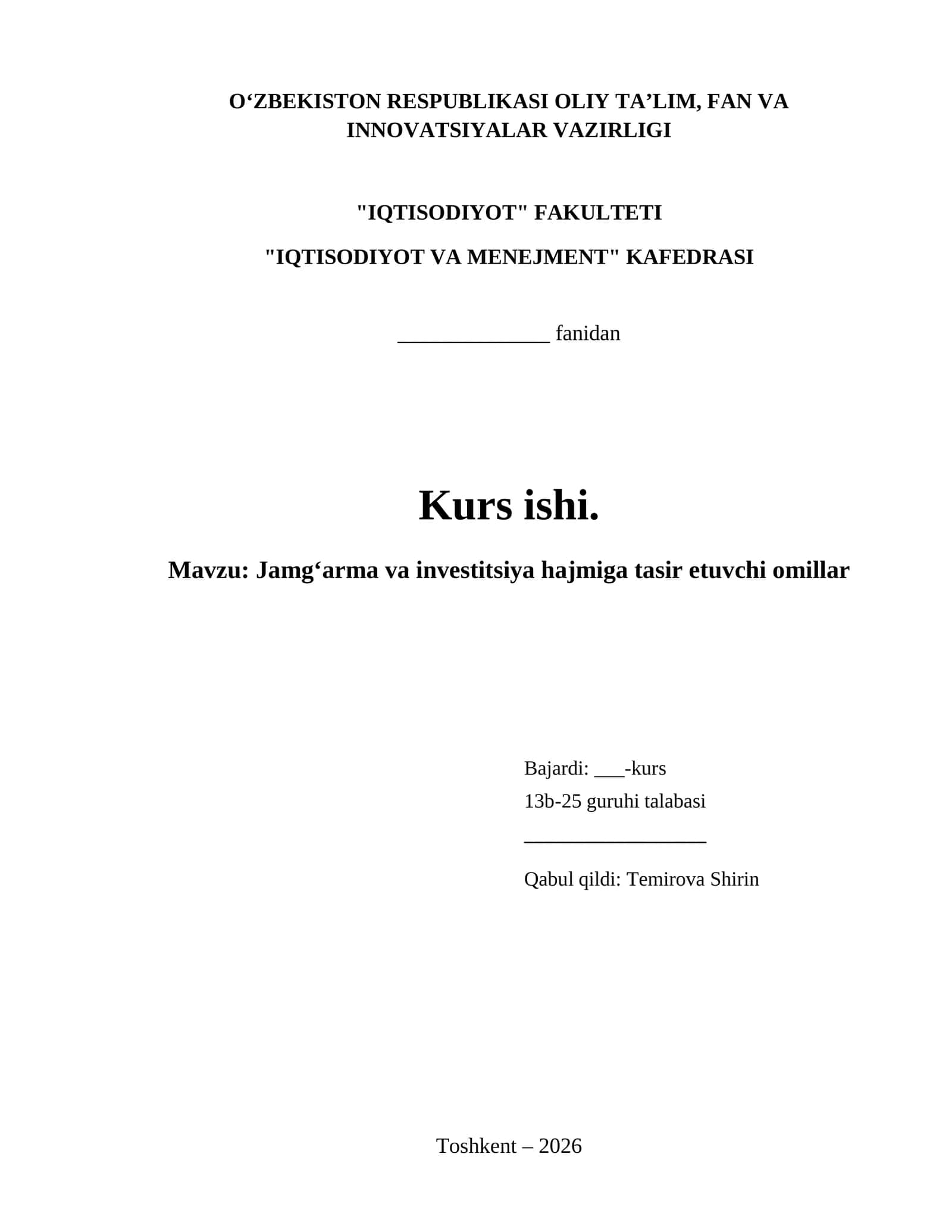 Jamgʻarma va investitsiya hajmiga tasir etuvchi omillar 1