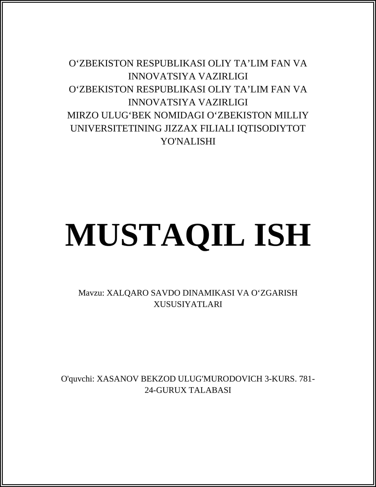 XALQARO SAVDO DINAMIKASI VA O‘ZGARISH XUSUSIYATLARI 1
