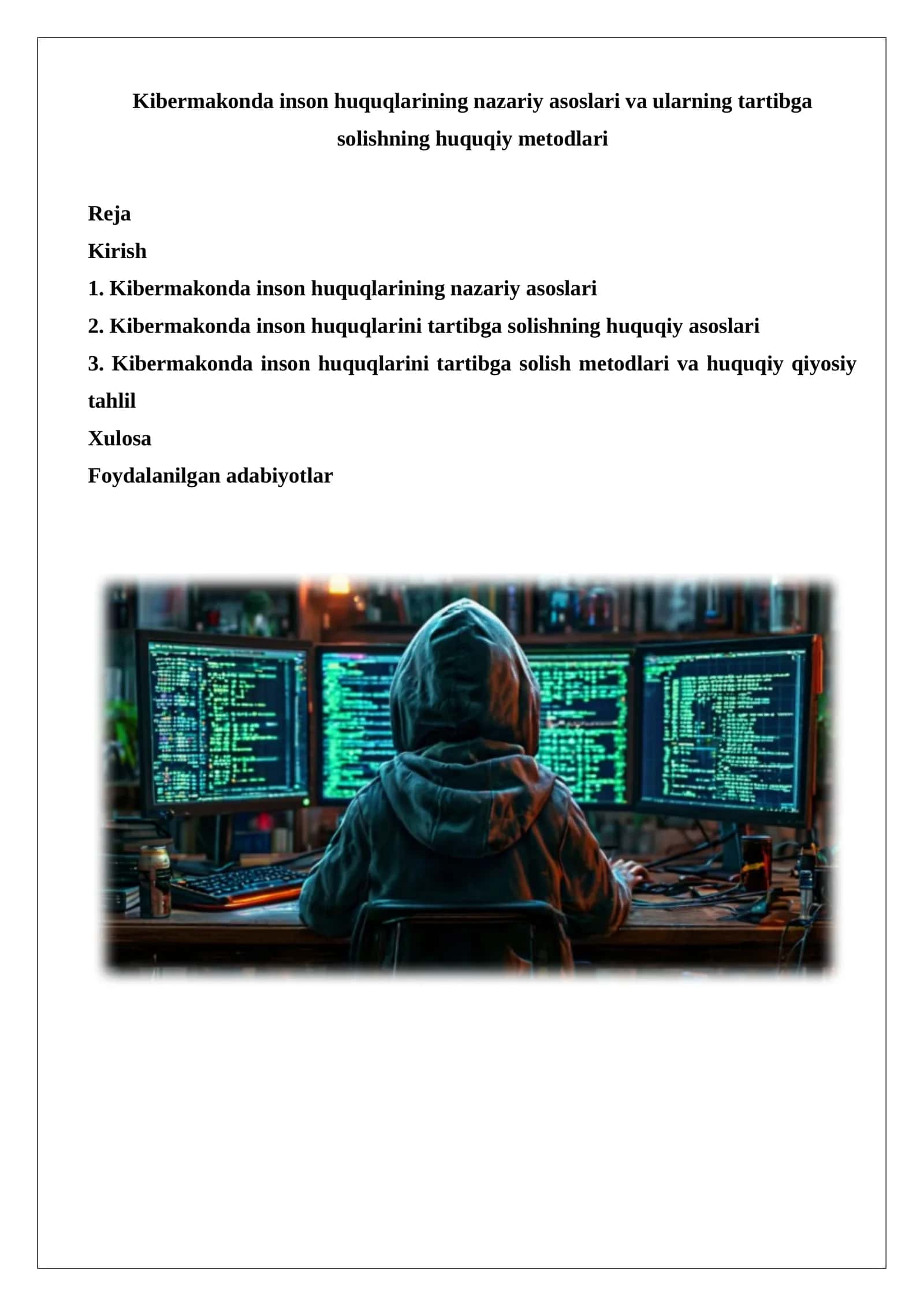 Kibermakonda Inson Huquqlarining Nazariy Asoslari va Ularning Tartibga Solishning Huquqiy Metodlari 1