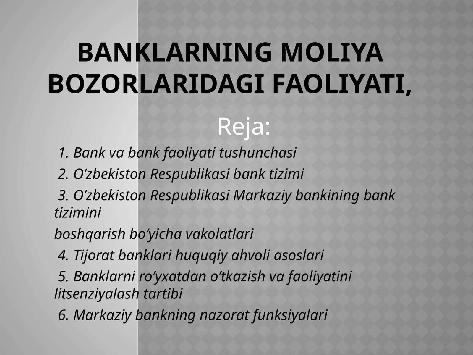 Banklarning moliyabozorlaridagi faoliyati 1