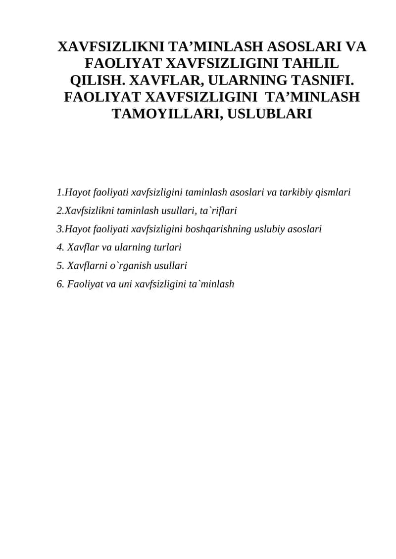 Xavfsizlikni Ta’minlash Asoslari va Faoliyat 1