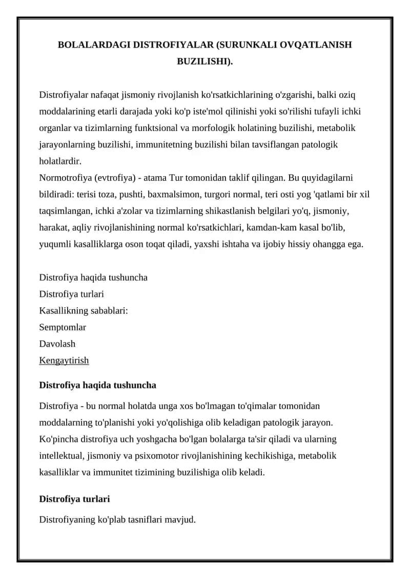 BOLALARDAGI DISTROFIYALAR (SURUNKALI OVQATLANISH BUZILISHI) 1