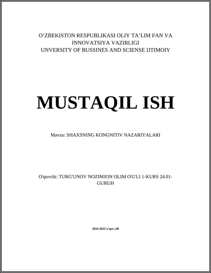 SHAXSNING KONGNITIV NAZARIYALARI 1