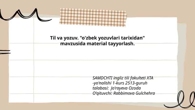 Til va yozuv. "o'zbek yozuvlari tarixidan" 1
