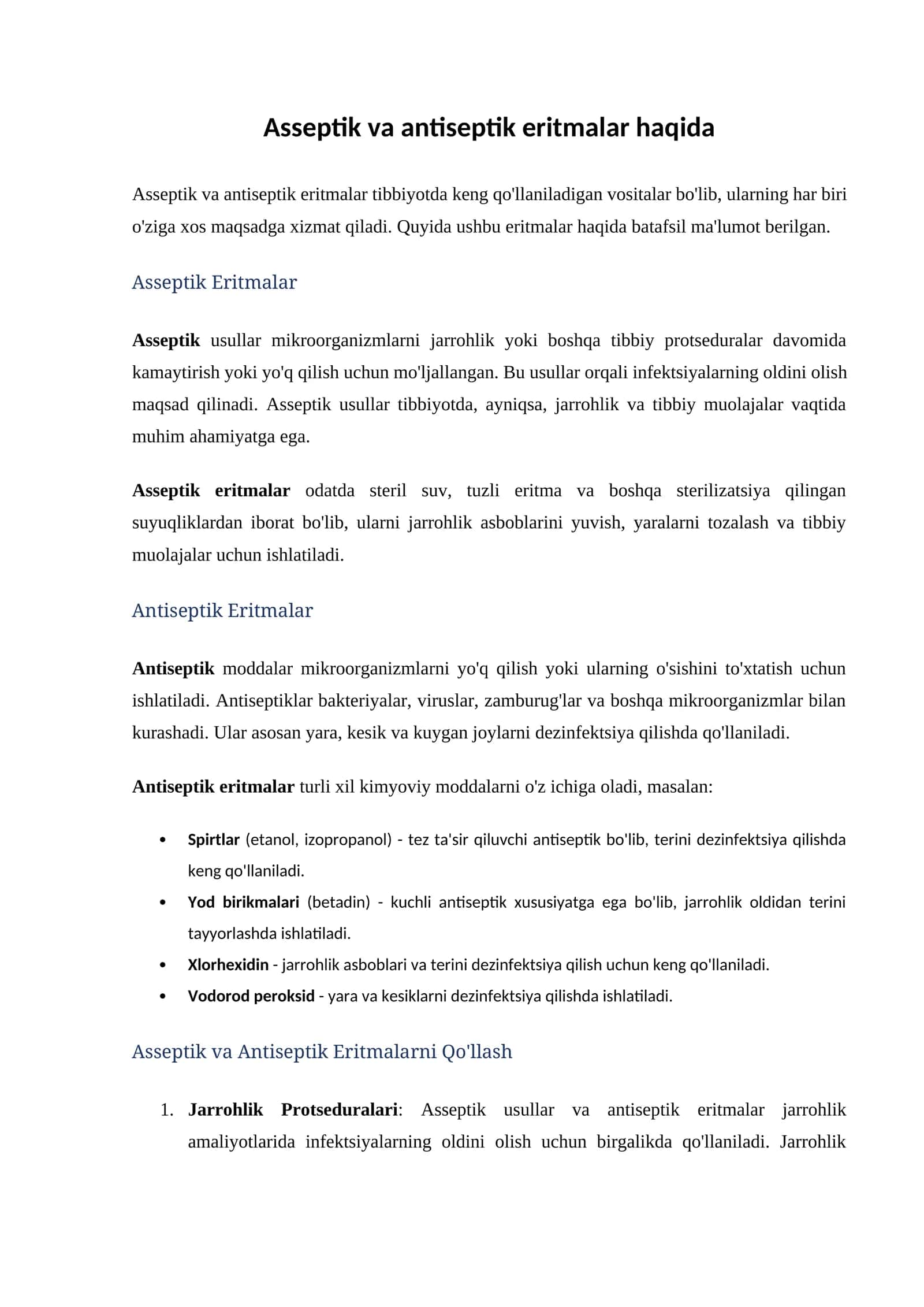 Asseptik va antiseptik eritmalar haqida 1