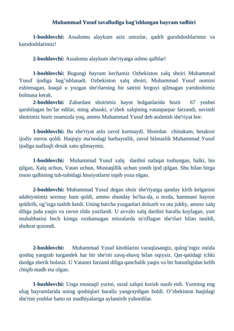 Muhammad Yusuf tavalludiga bag'ishlangan bayram tadbiri 1