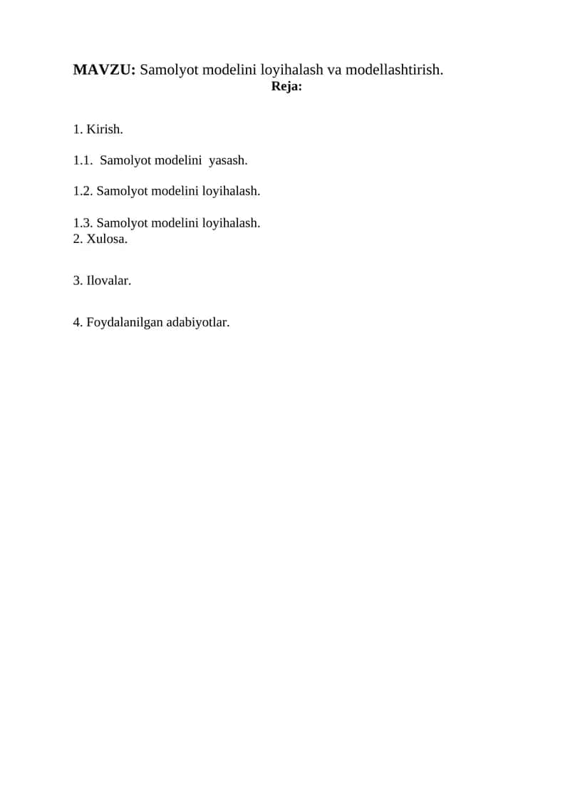 Samolyot modelini loyihalash va modellashtirish 1