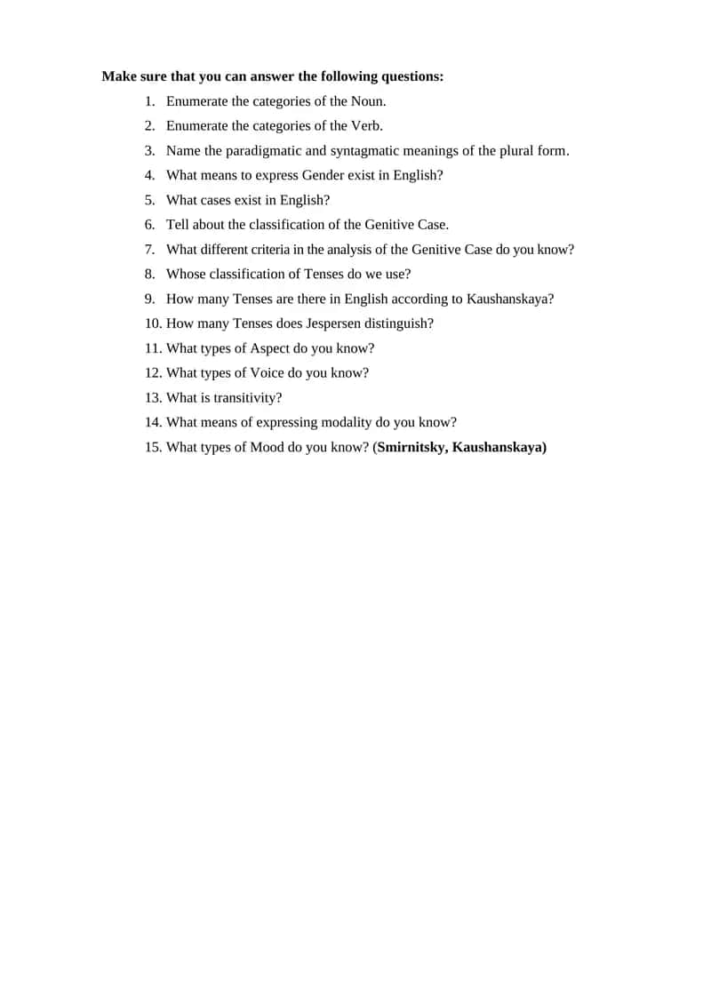 Categories of Nouns and Verbs 1