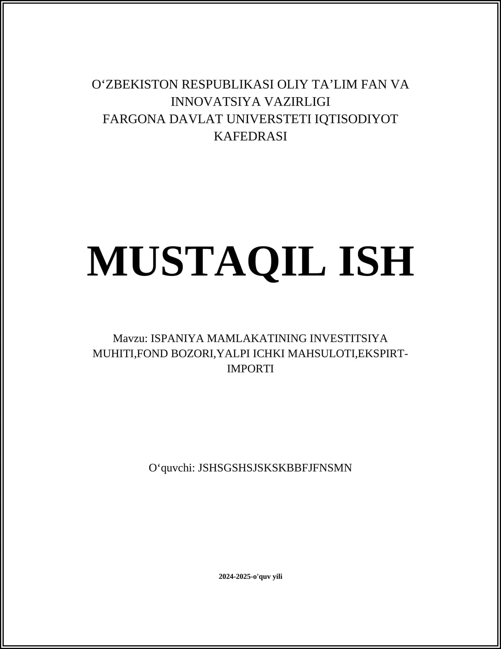 ISPANIYA MAMLAKATINING INVESTITSIYA MUHITI 1