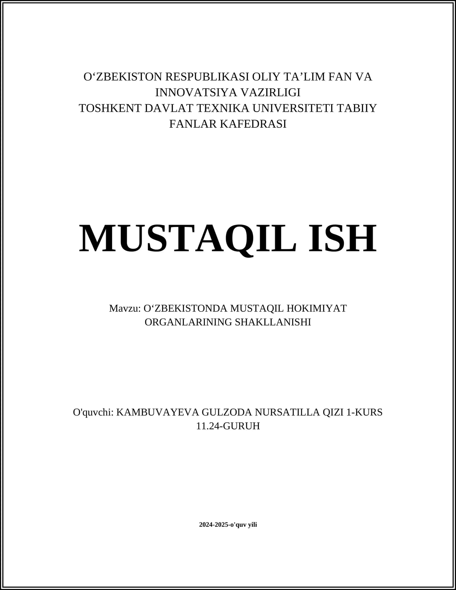 O‘ZBEKISTONDA MUSTAQIL HOKIMIYAT ORGANLARINING SHAKLLANISHI 1
