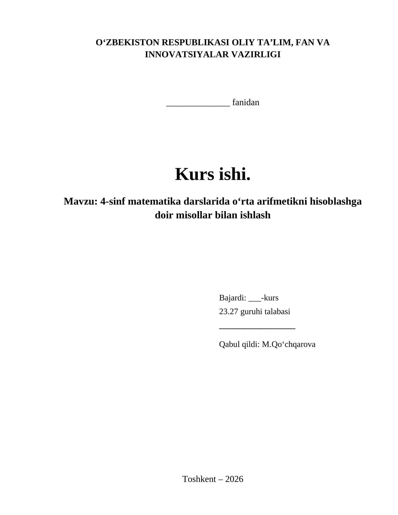 4-sinf matematika darslarida oʻrta arifmetikni hisoblashga doir misollar bilan ishlash 1