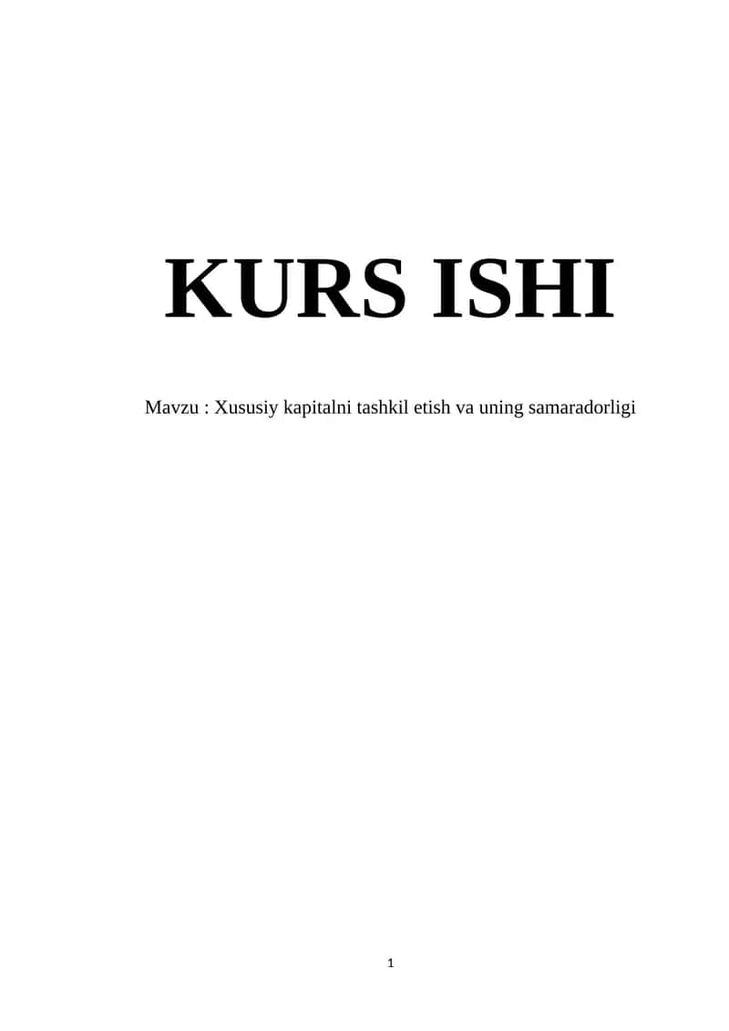 Xususiy kapitalni tashkil etish va uning samaradorligi 1
