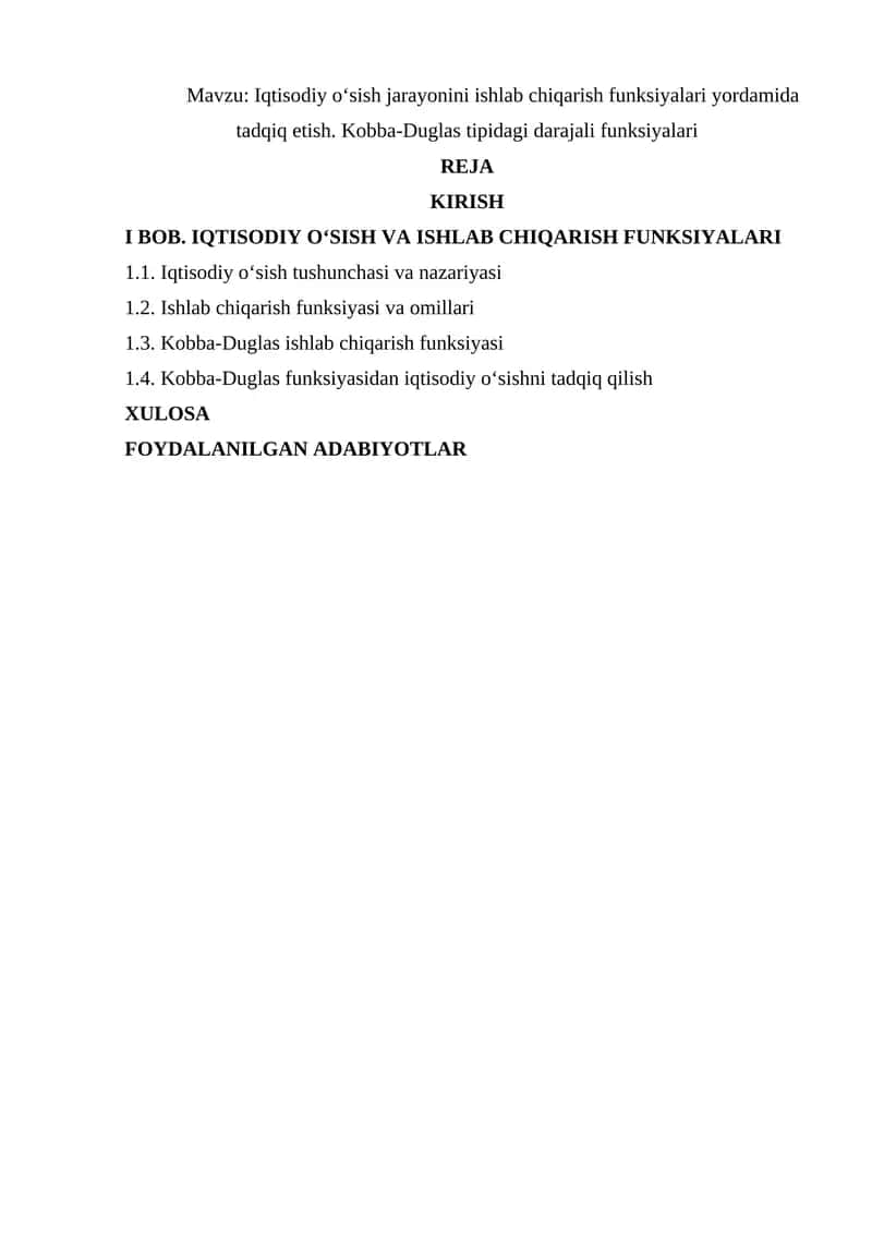Iqtisodiy o‘sish va Ishlab chiqarish funksiyalari 1