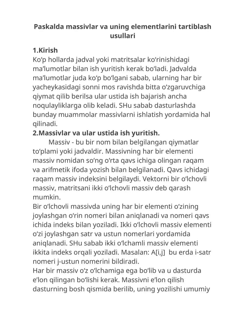 Massivlar va ular ustida ish yuritish 1