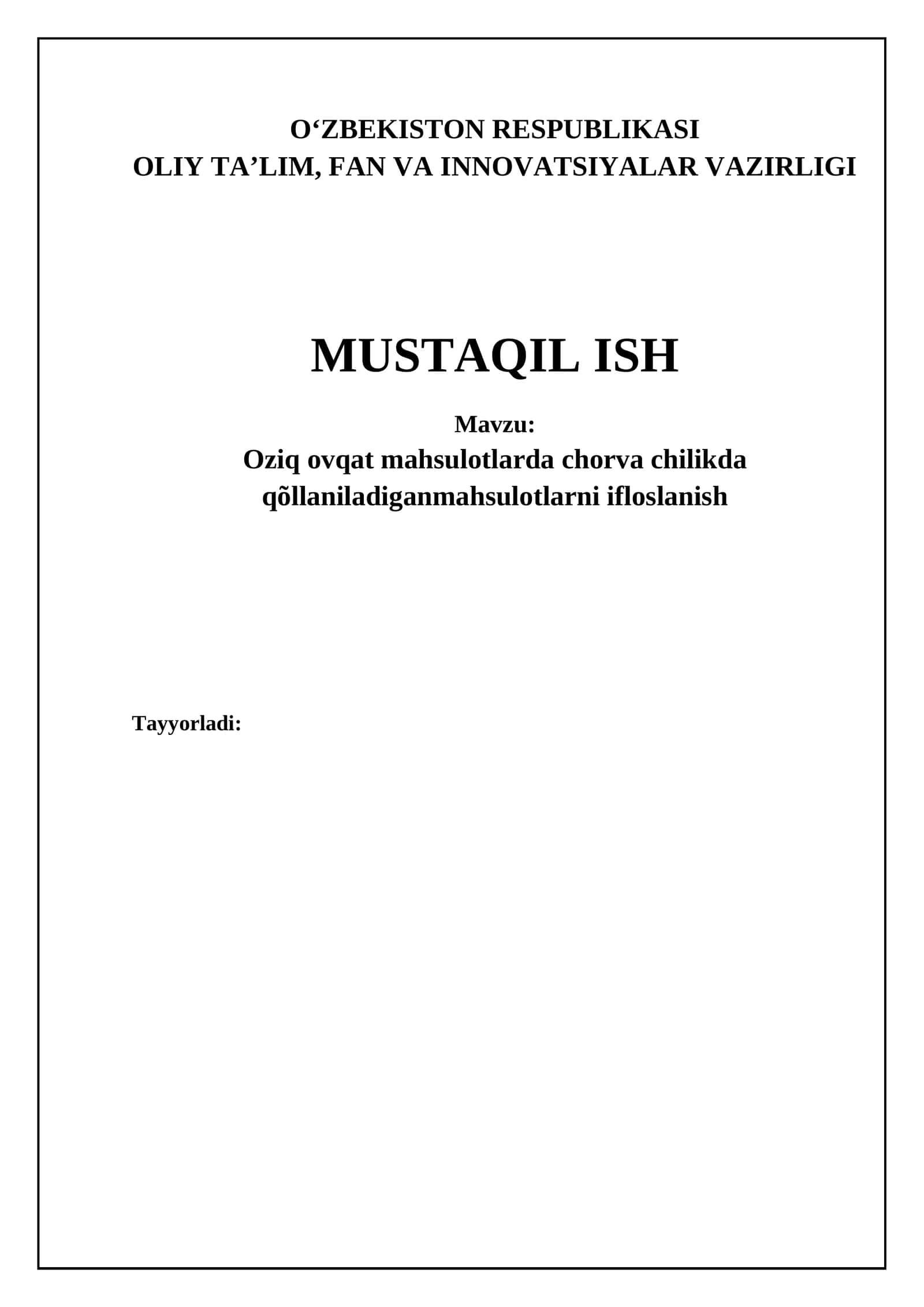 Oziq ovqat mahsulotlarda chorva chilikda qõllaniladiganmahsulotlarni ifloslanish 1