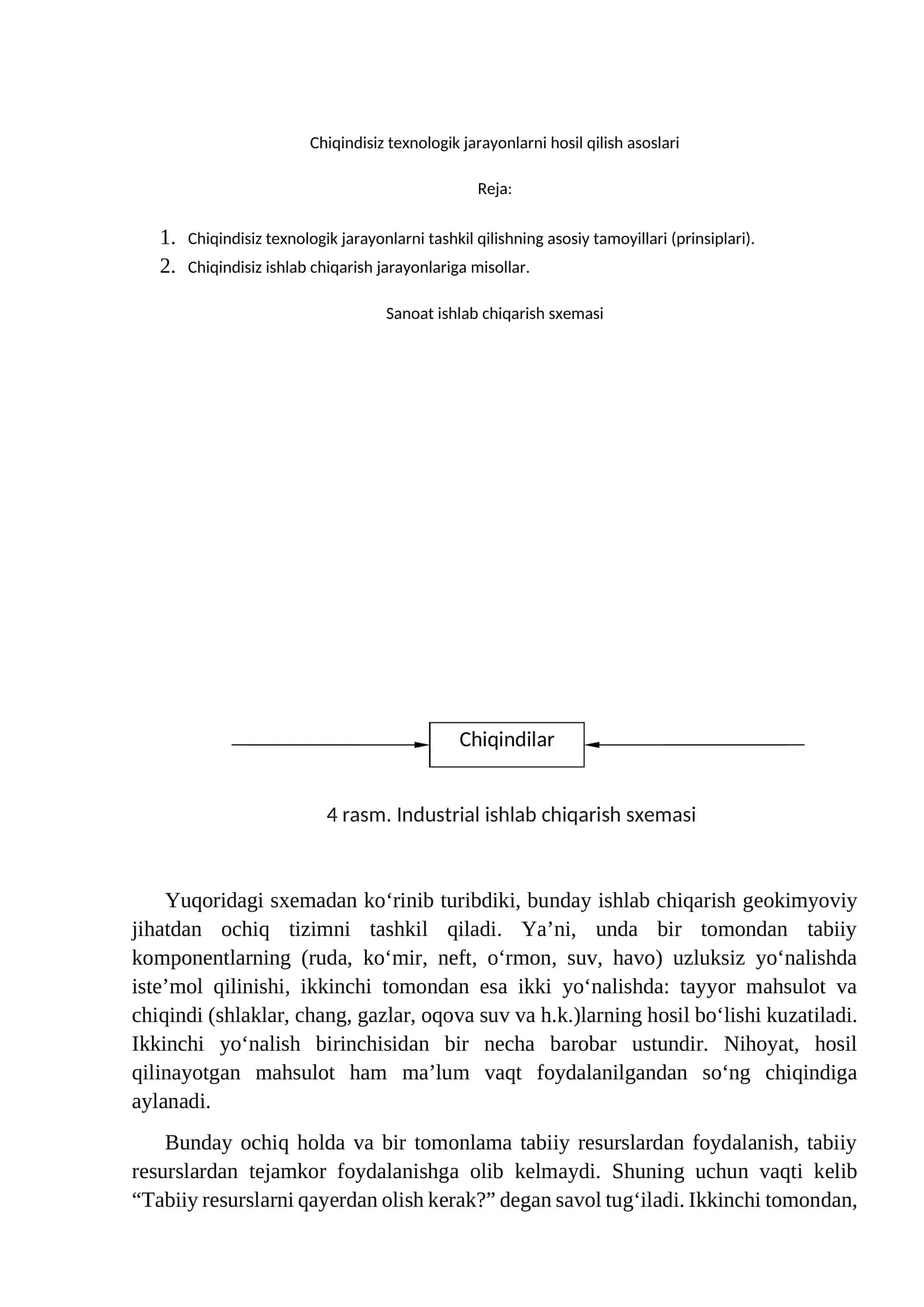 Chiqindisiz texnologik jarayonlarni hosil qilish asoslari 1