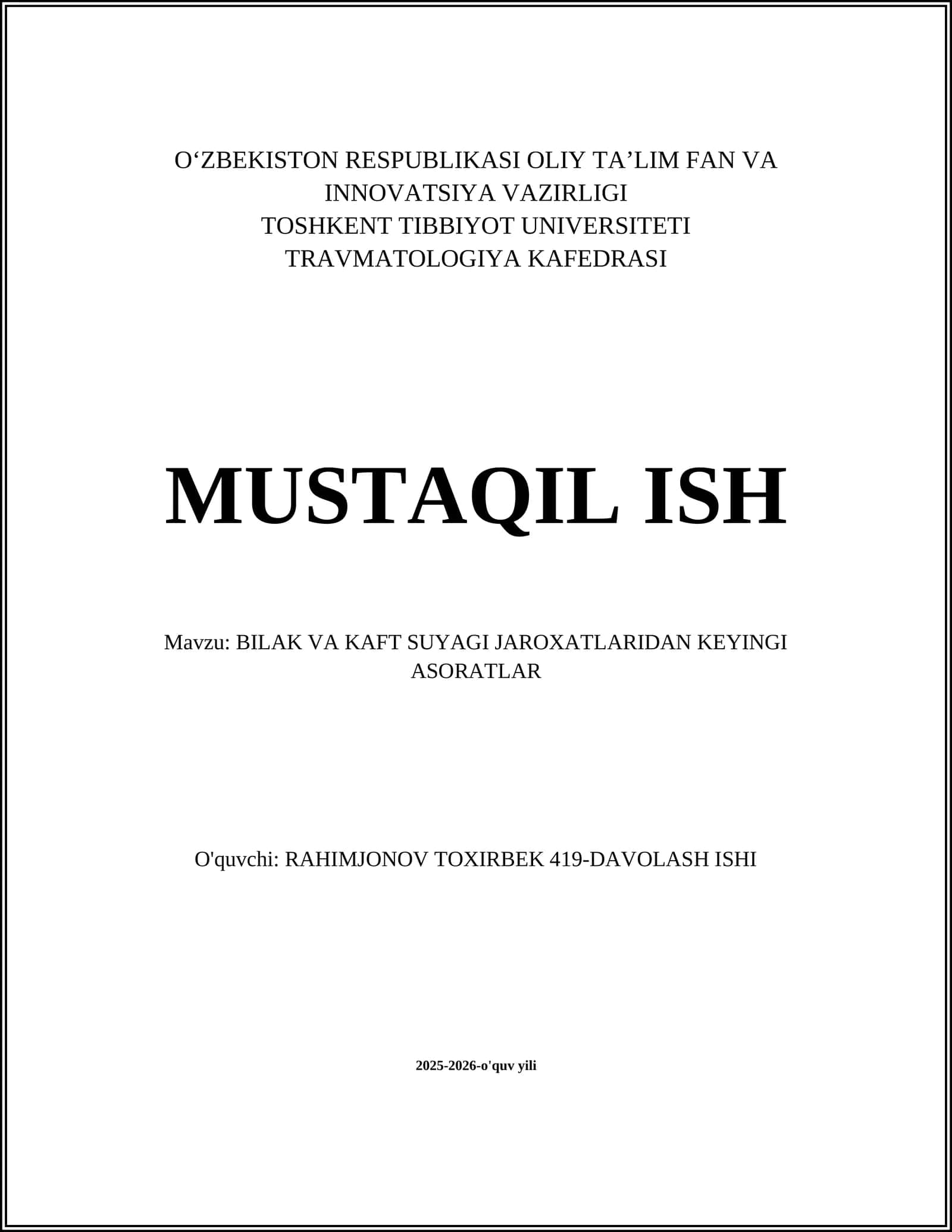 BILAK VA KAFT SUYAGI JAROXATLARIDAN KEYINGI ASORATLAR 1
