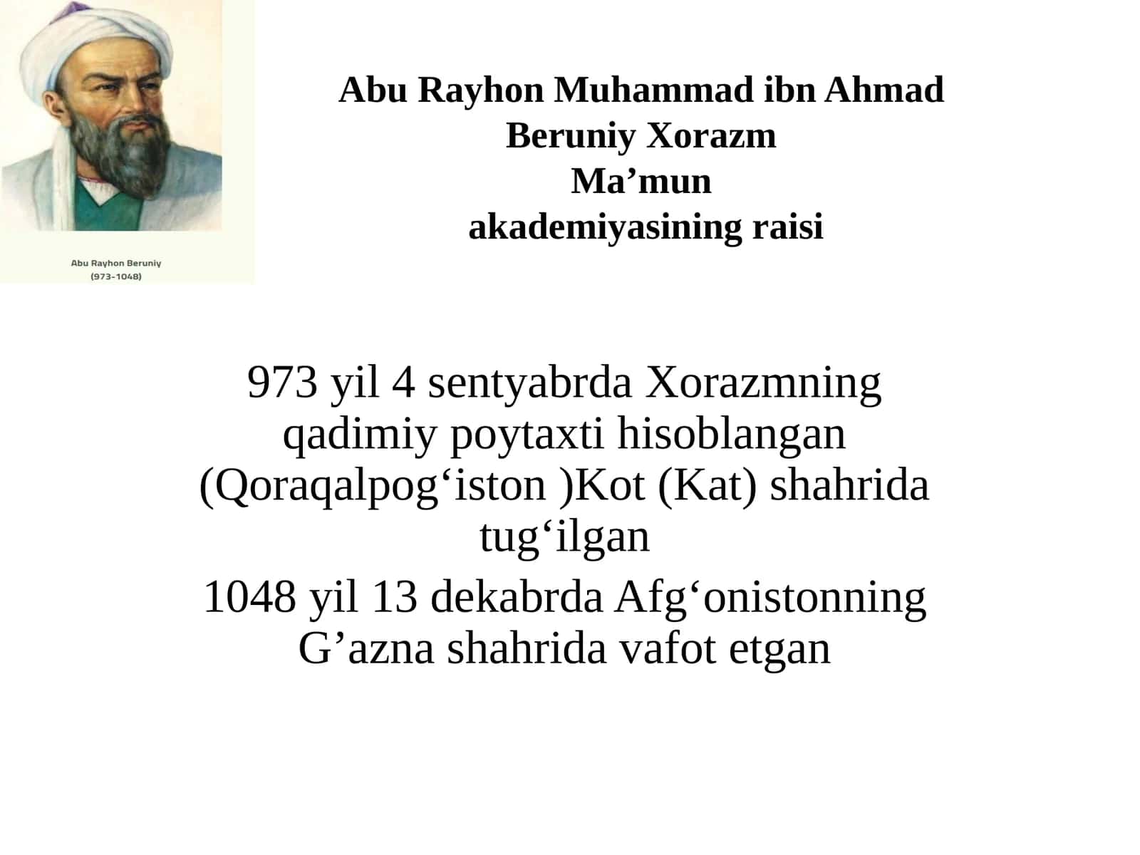 Abu Rayhon Muhammad ibn Ahmad Beruniy 1