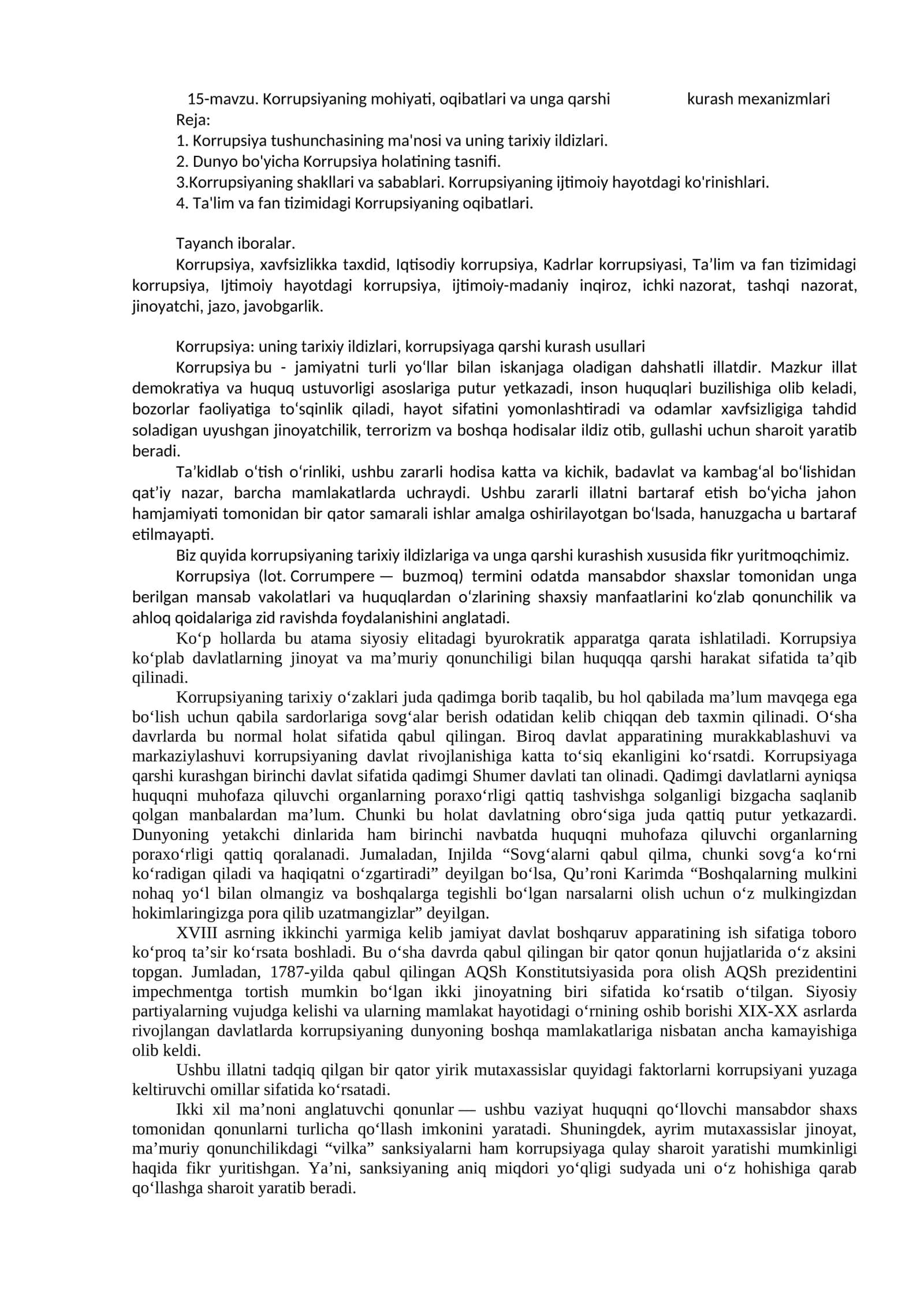 Korrupsiyaning mohiyati, oqibatlari va unga qarshi kurash mexanizmlari 1