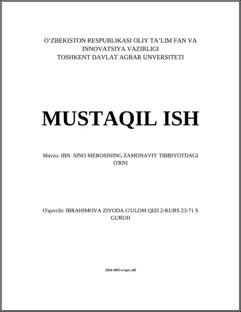 Ibn Sino merosining zamonaviy tibbiyotdagi o'rni