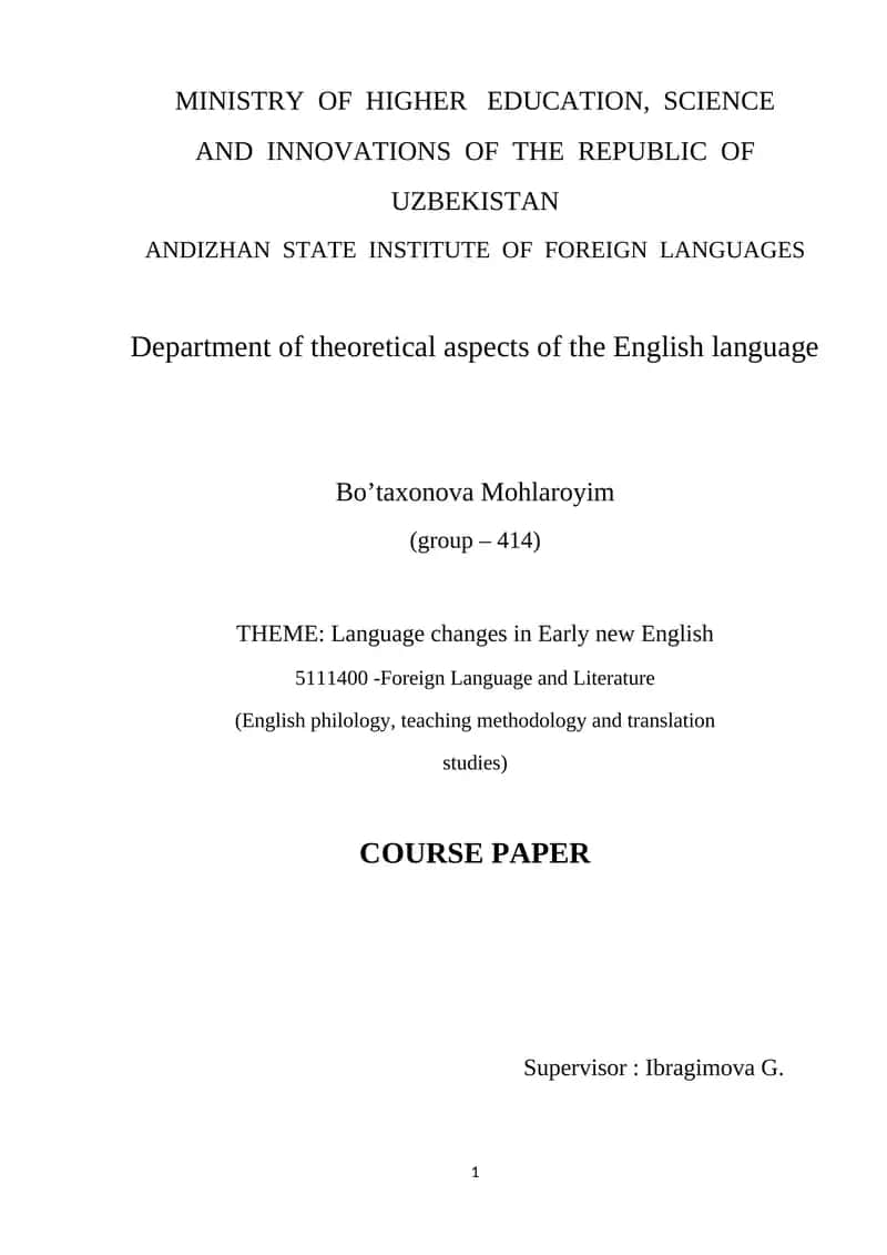 Language changes in Early new English course paper 1