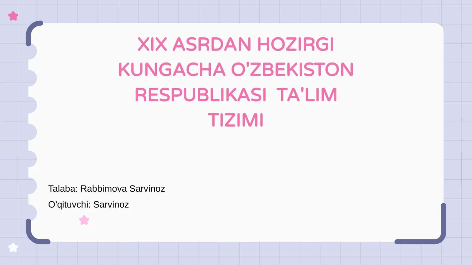 XIX ASRDAN HOZIRGI KUNGACHA O'ZBEKISTON RESPUBLIKASI TA'LIM TIZIMI 1