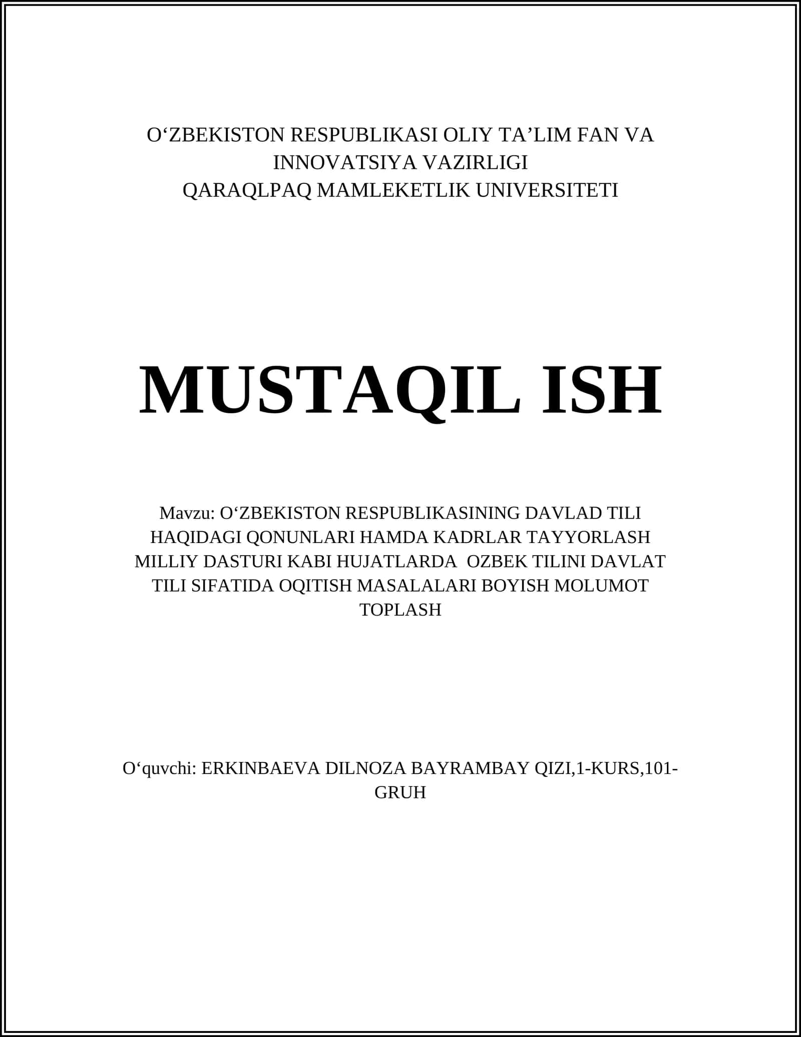 O‘zbekiston Respublikasining Davlat Tili Haqidagi Qonunlari 1