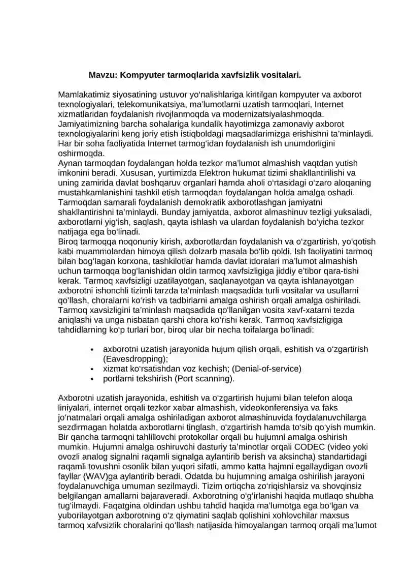 Kompyuter tarmoqlarida xavfsizlik vositalari