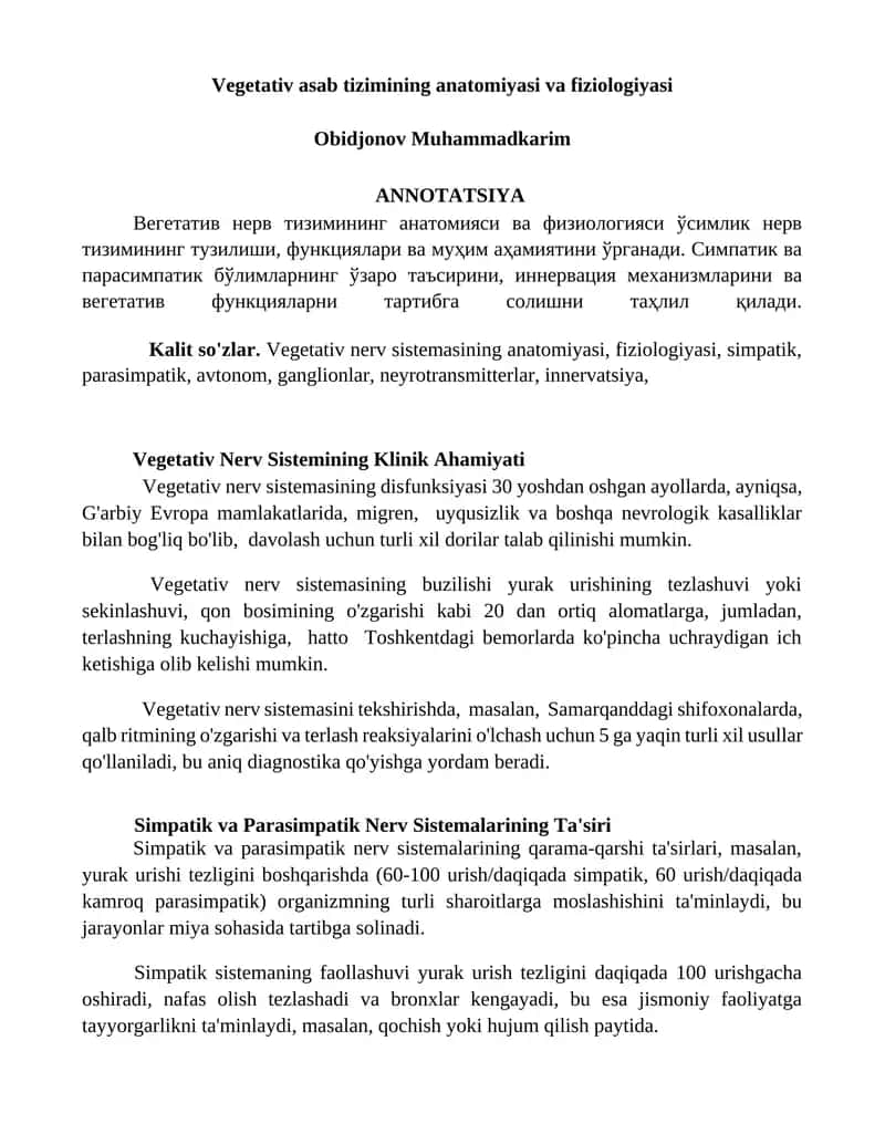 Vegetativ asab tizimining anatomiyasi va fiziologiyasi 1